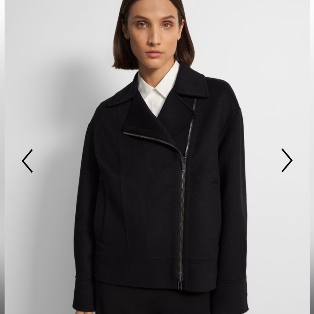 Black Moto Double-Face Wool-Cashmere Jacket with Asymmetrical Zipper Large  XL